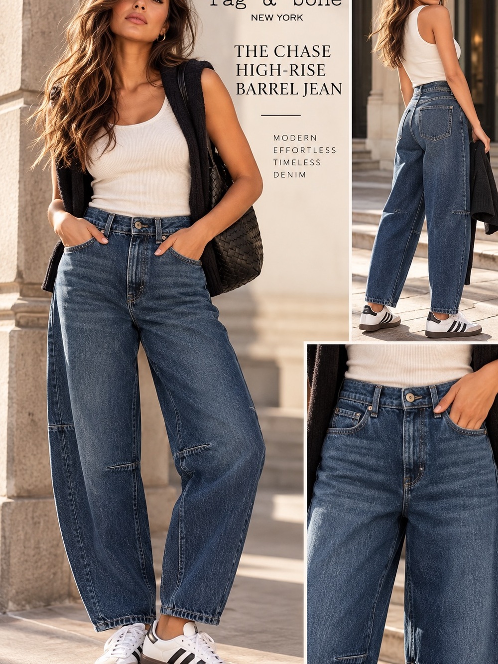 Rag & Bone The Chase High Rise Barrel Jeans Grafton Blue chic luxe NWT 25 - Picture 8 of 8